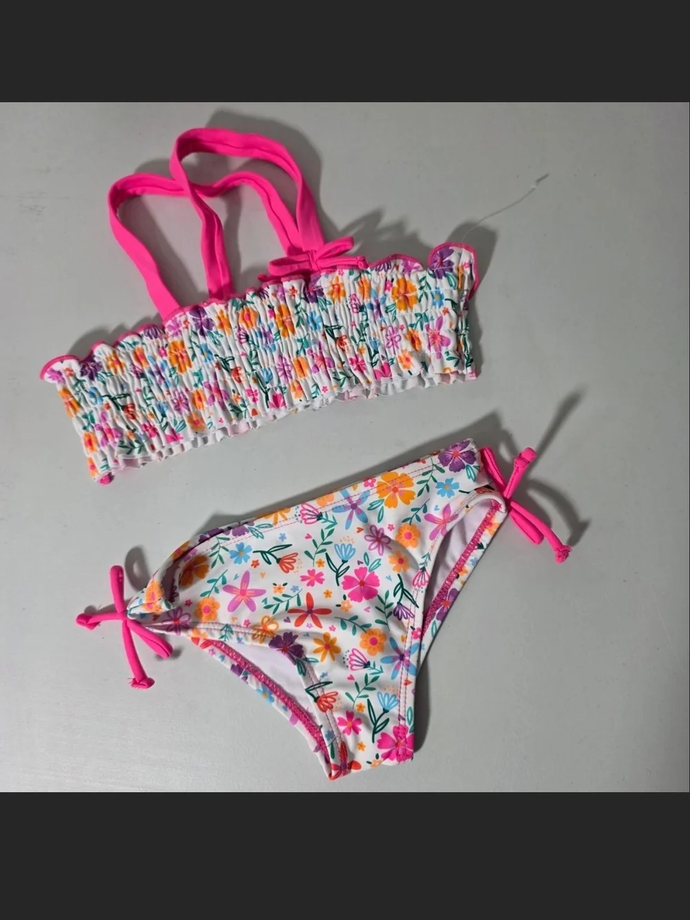 Girls' Floral Pink Tie-Accent Bikini Set